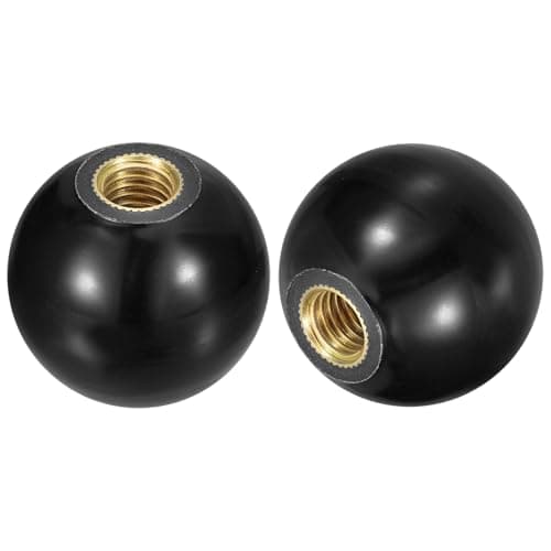 Image of sourcing map 2Pcs Threaded Ball Knobs, M8 Female Thread Thermoset Ball Knob 25mm Dia Round Operation Handles with Copper Insert for Machine Lever Handle, Black
