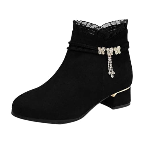 Image of Generisch Ladies Fashion Solid Suede Front Boots Side Zip Chunky Heel Short Boots Jack Women's Ankle Boots Black, black, 6 UK