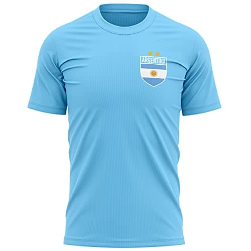 Image of Mens Retro Argentina Badge T Shirt Football South America Soccer Footy Argentine Tee, M, Sky Blue
