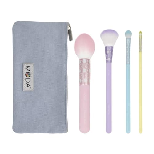 Image of MODA Royal & Langnickel Full Size Posh Pastel 5pc Complete Face Makeup Brush Kit with Pouch Includes, Pointed Blush, Highlighter, Shader, and Lip Brushes, Multi-Color Pastel