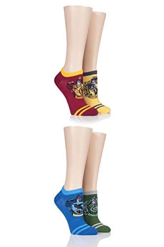 Image of SockShop Women Harry Potter House Badges Cotton Trainer Socks Pack of 4 Assorted 4-8
