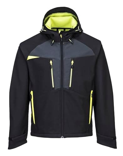 Image of Portwest DX474 DX4 Hooded Softshell Jacket Waterproof Windproof Breathable 4-Way Stretch Work Jacket with Pockets Adjustable Fit for Work and Outdoor, Black, S