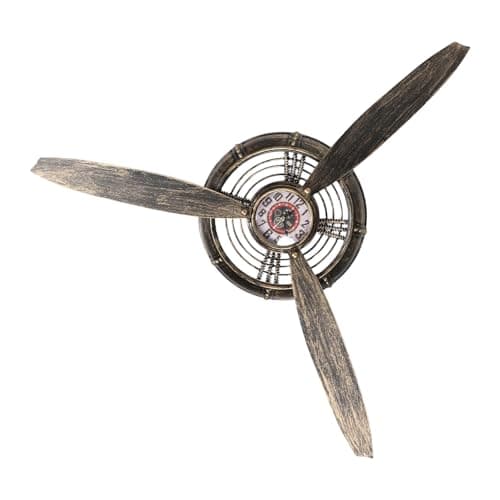 Image of VALICLUD Vintage Industrial Metal Airplane Propeller Wall Clock with Mechanical Movement, Antique Copper Steampunk Wall Sculpture for Living Room Bedroom Home Décor