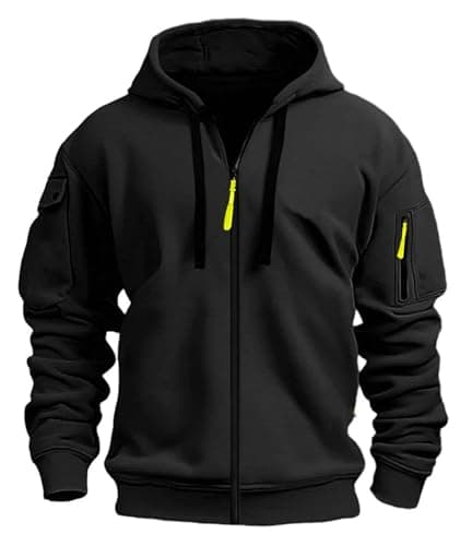 Image of MakingDa Mens Hoodie Long Sleeve Pullover Zipped Pocket Cuffed Shirts Hoody Fleece Slim Fit Casual Winter Hooded Sweatshirts Black L