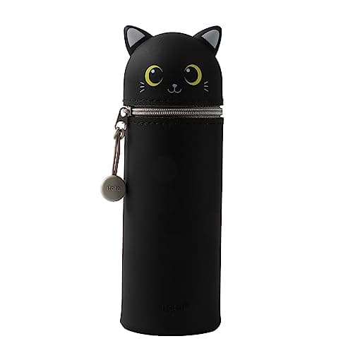 Image of I-TOTAL® - Soft Silicone Pencil Case for School - Extendable with Animal Shaped Shape, Beauty Case (Black CAT)