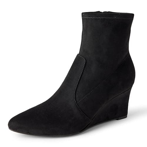 Image of Amazon Essentials Women's Wedge Zip Ankle Boots, Black Faux Suede, 7 UK
