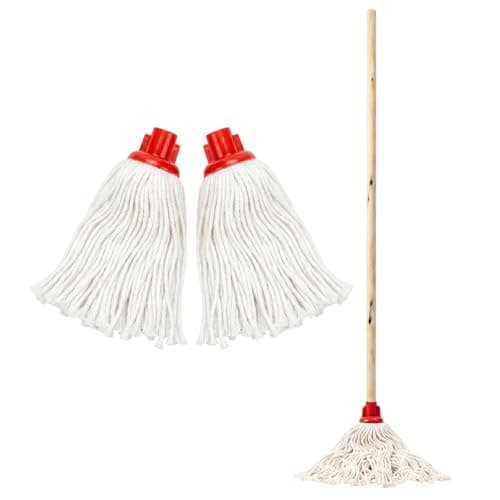Image of EDS Cotton String Mop 120cm Wooden Handle with Extra Replacement Mop Head Highly Absorbent Looped Design for Tile Wood & Kitchen Floors Durable Floor Cleaning Mop (PACK OF 1)