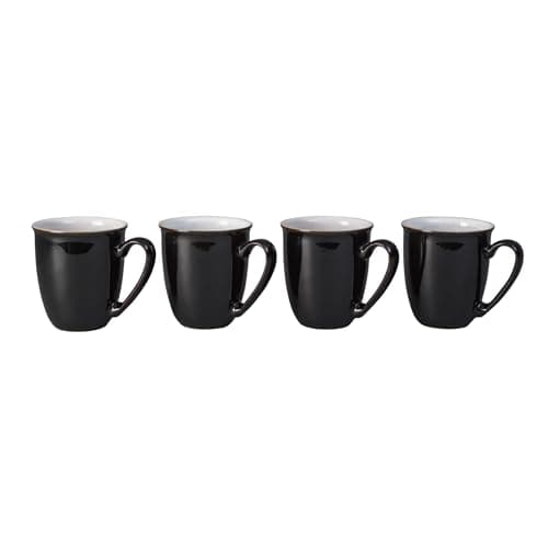 Image of Denby - Elements Black Coffee Mug Set of 4 - 330ml Stoneware Ceramic Tea Mug Set For Home & Office - Dishwasher Safe, Microwave Safe - Black, White - Chip Resistant