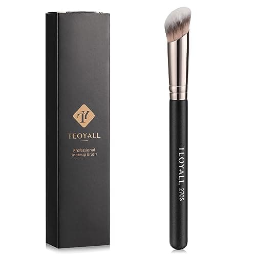 Image of TEOYALL Under Eye Concealer Brush, Angled Contour Brush Synthetic Kabuki Brush for Concealing Blending Setting Buffing with Liquid, Cream and Powder Cosmetic