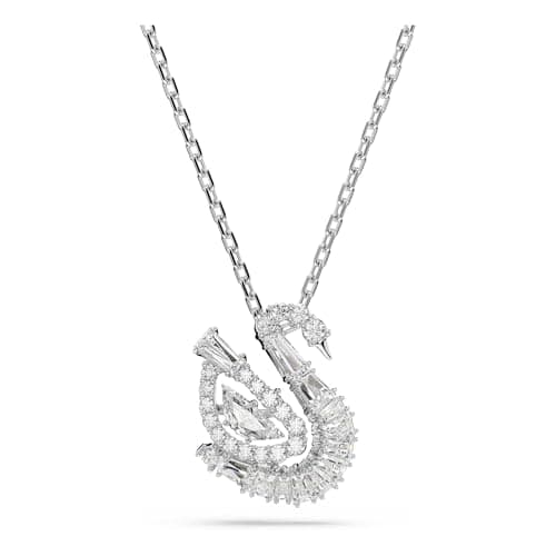 Image of Swarovski Swan Pendant Necklace, Clear Mixed-Cut Crystals and Clear Dancing Stone in a Rhodium-Finished Setting, Part of the Swan Collection
