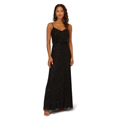 Image of Adrianna Papell Women's Long Beaded Blouson Gown Dress, Black, 10 UK