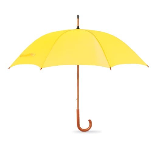 Image of eBuyGB Wooden Crook Handle Large Umbrella Classic Manual Opening Rainproof for Men and Women Umbrella Windproof Strong - Yellow 41.5 Inch / 105cm Span 90cm Length