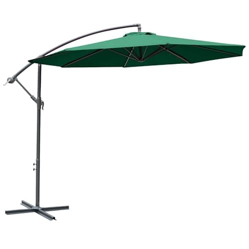 Image of Outsunny 3(m) Garden Banana Parasol Hanging Cantilever Umbrella with Crank Handle and Cross Base for Outdoor, Sun Shade, Green