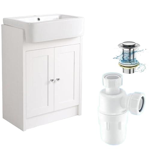 Image of BELOFAY Vanity Unit with Basin | 600mm Floor-Standing Bathroom Vanity Unit with Basin | Soft-Close Hinges & Round Handles | With 1 Tap Hole, Trap & Waste, Tap not included (Crawlex White)