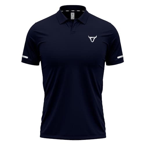 Image of Mens Polo T Shirt Lightweight and Breathable Quick Dry 3 Button Ribbed Collar Comfortable Short Sleeve Polo Shirt Navy