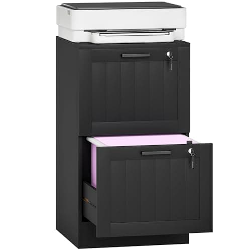 Image of HOMCOM 2 Drawer File Cabinet with Lock, Vertical Filing Cabinet with Adjustable Hanging Bars for A4 and Letter Size File Folders, Printer Stand with Storage, Black