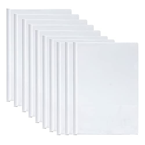 Image of 10pcs Clear Report Covers, A4 Sliding Bar Report Covers Files Clip with U-Type Sliding Bar, Transparent Project Presentation Slide Blinder Folders for School Office Documents Classification