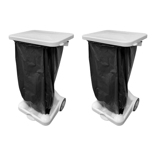 Image of Chabrias Ltd Mobile White 2 Pack Free Standing Foot Pedal Bin Waste Bag Garbage Holder Medical School Waste Bin Hand Free