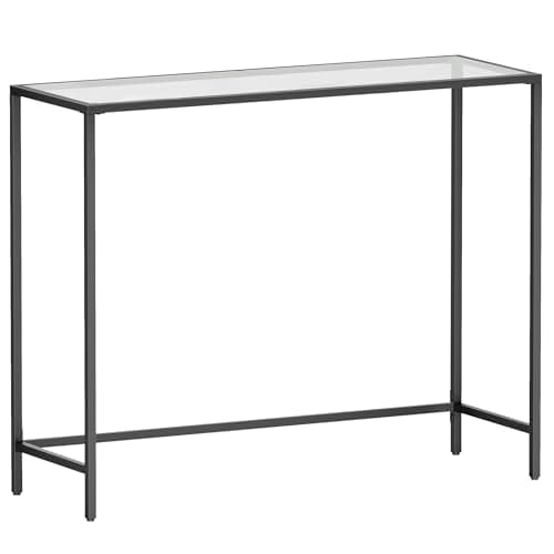Image of VASAGLE Console Table, Entrance Table, Sofa End, Tempered Glass Table Top, Easy Assembly, Adjustable Legs, for Living Room, Entryway, Corridor, Ink Black, Transparent LGT026B01