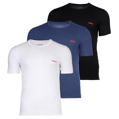 Image of HUGO Men's 3 Pack Crew Lounge T-Shirts, Black/White/Blue, M