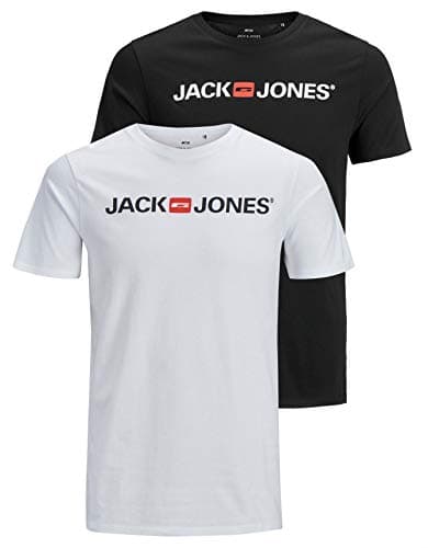 Image of JACK & JONES Men's JJECORP Logo TEE SS Crew Neck, White/2-PACK W. Black/REG FIT, XXXL