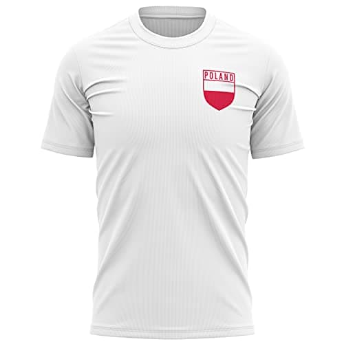 Image of Poland Football Shirt Men - Poland Flag Badge T Shirt - Football European Country 2021 2020 Supporters Red White Polska 1919 Tee Him - Polish Tournament Footy Soccer Top, L, White