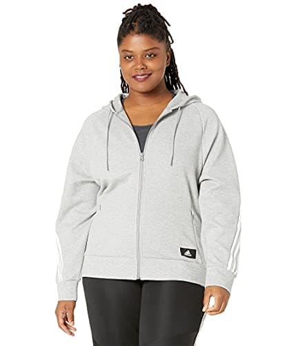 Image of adidas Women's Plus Size Sportswear Future Icons 3-Stripes Hooded Tracktop, Medium Grey Heather, 3X