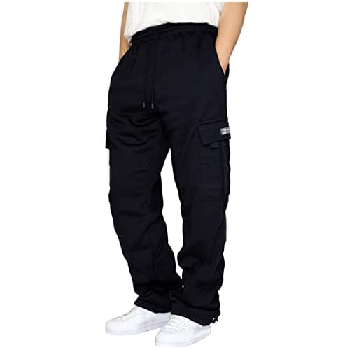 Image of Halfword Mens Loose Fleece Cargo Trousers Casual Gym Jogging Bottoms Lightweight Joggers Sweatpants Navy 3XL