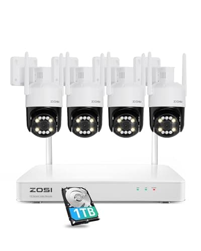 Image of ZOSI 4K Wi-Fi 6 Wireless CCTV Camera System, 4Pcs 8MP WiFi Security Cameras Outdoor, 4K 8CH NVR with 1TB HDD, Pan/Tilt, Full-Color Night Vision, AI Person/Vehicle Detection, Siren Alarm, Plug-in