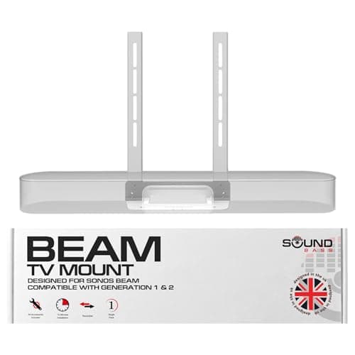 Image of Sound Bass Beam TV Mount, Compatible with Generation 1 & 2 Sonos Beam Soundbar, Mounting Bracket for TV, White, Full Hardware Kit Included