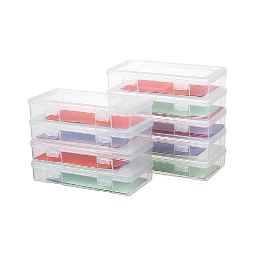Image of novelinks Stackable Plastic Clear Storage Box Containers with Latching Lid - Art Craft Supply Organizer Storage Containers for Pencil Box, Lego, Crayon, Beads, Jewelry (9 Pack Medium -Clear)