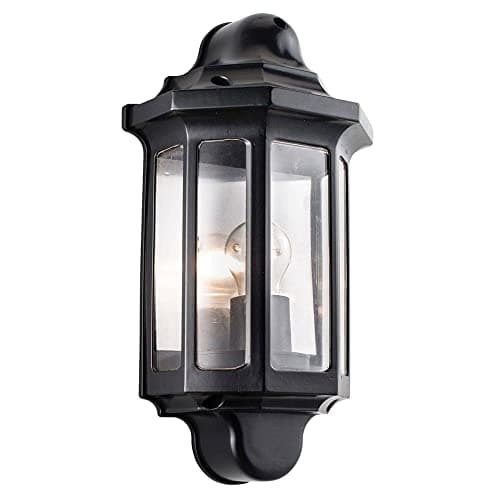 Image of National Lighting Black Outdoor Security Lights - External Wall Light - Half Lantern Garden Porch Security Wall Lamp - IP44 Rated 60W GLS ES or LED E27 (Not Included)