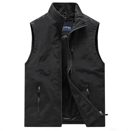 Image of Vivikivi Lightweight Gilet for Men, Quick Dry Casual Gilets Vest, Sleeveless Jacket Breathable Waistcoat Vest for Outdoor Fishing Camping Hiking Travel Work (Black,XXL)