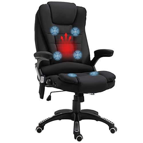 Image of Vinsetto Massage Office Chair with Lumbar Heating, Linen Fabric Executive Computer Desk Chair with High and Reclining Back, Tilt Function, Adjustable Height, Padded Armrests, Black