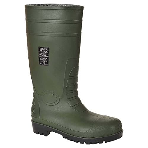 Image of Portwest FW95 Mens Steel Toe Cap Safety Wellington Boots Waterproof PVC Nitrile Work Wellies Pierce Resistant Midsole Fuel Oil Resistant Agriculture Construction Industrial Garden, Green, 40