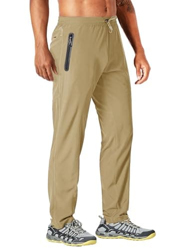 Image of MAGCOMSEN Men's Tracksuit Bottoms Lightweight Quick Dry Jogger Pants Athletic Hiking Workout Sweatpants Khaki, 40