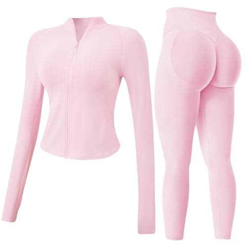 Image of JN JANPRINT Women's 2pcs Gym Sets Tracksuit Sweatsuit Yoga Suit Long Sleeve Activewear Zip Up Top Workout Leggings Fitness Clothing