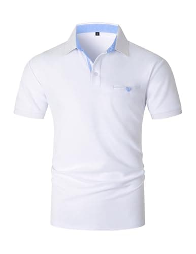 Image of VMSUCIJ Mens Polo Shirts Short Sleeve Classic Cotton Collared Neck Tshirt with Pocket,White 45,L