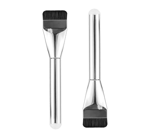 Image of 2 Pack Flat Foundation Brush, Ultra Thin Blade Makeup Spatula Brush for Liquid Foundation & Concealer, Soft Synthetic Bristles, Silver Face Makeup Brush for Smooth Blending