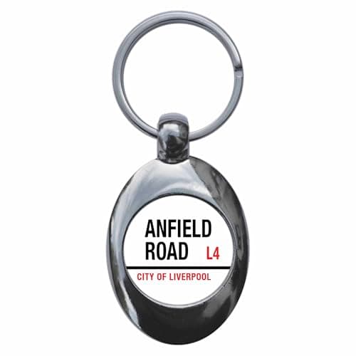 Image of Ozorath Anfield Road L4 City of Liverpool Road Sign Keyring Keychain Key Ring Chain With Trolley Coin