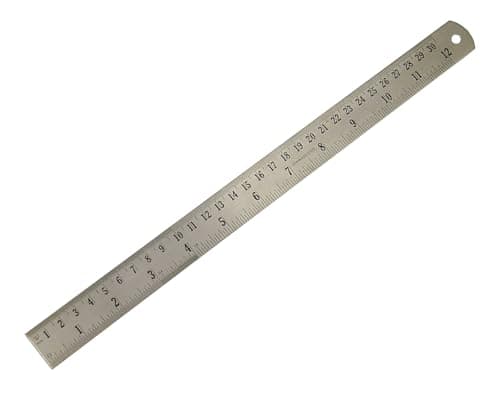 Image of Faithfull Stainless Steel Rule 300mm (12in) – Marking & Measuring Ruler with Dual Metric & Imperial Graduations, Conversion Chart & Hanging Hole