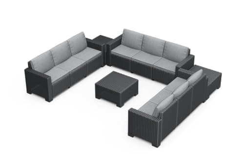 Image of Keter California 9 seater 83% recycled Outdoor Garden Furniture Corner Sofa Set - Graphite with Grey Cushions Fade Free | All Weather Resistant | Easy Clean | Zero Maintenance