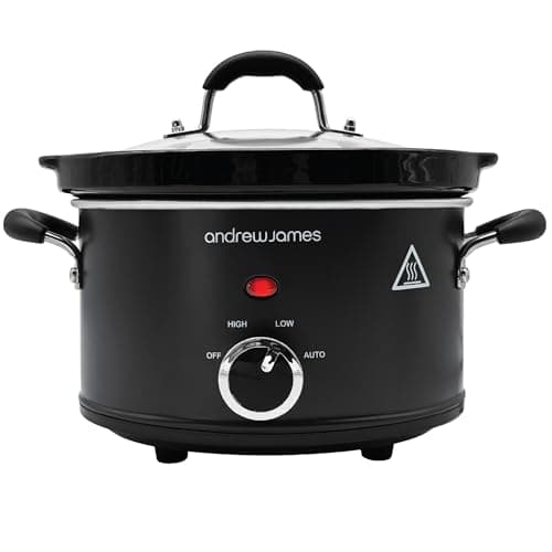 Image of Andrew James 1.5L Slow Cooker - Roast-to-Rest – Compact Small Slow Cooker for 1–2 People with Oven-Proof Ceramic Pot, Easy-Clean Design, 3 Heat Settings & Glass Lid