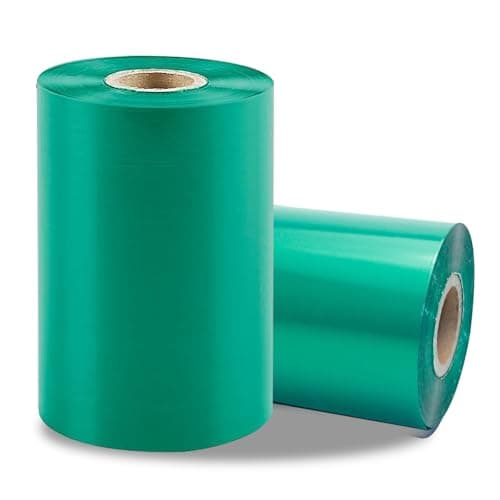 Image of 2 Rolls 4.33" x 984'(110mm x 300m) Green, Wax/Resin Thermal Transfer Ribbon, Core 1", Ink Outside, Barcode Ribbon Compatible with Zebra Printer