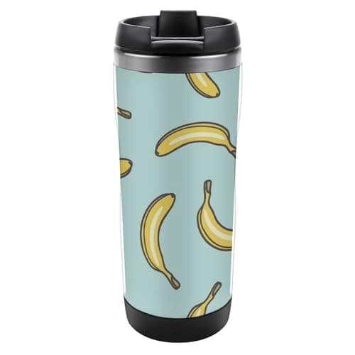 Image of Qjjinxior 13oz/380ml Stainless Steel Insulated Travel Coffee Cup, Yellow Banana Travel Mug with Leakproof Lid, Non-Slip Bottom
