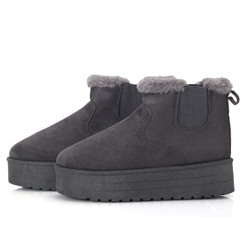 Image of LUNATECH Womens Ankle Boots Winter Boots Warm Faux Fur Lining Slip On Snow Boots Platform Boots For Women Comfort (GREY, One Size, Adult, Women, 6, Numeric, UK Footwear Size System, Medium)