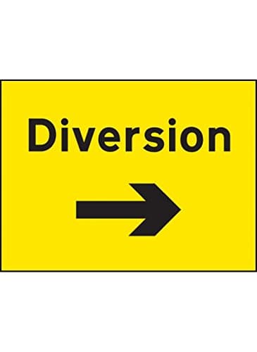 Image of Caledonia Signs 16475Q "Diversion Right Arrow" Sign, Rigid Plastic, 600 mm x 450 mm