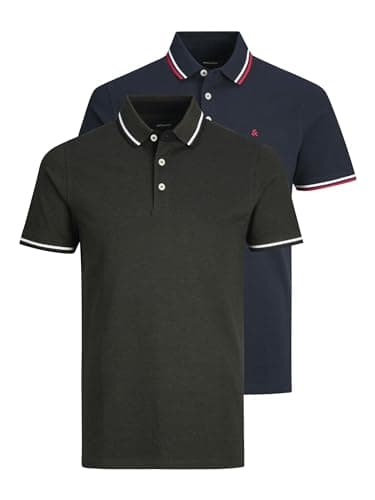 Image of Jack & Jones Men's Jjepaulos 2pk Mp Polo Shirt, Navy Blazer/Pack:navyblazer+forestnight(play1), XL UK