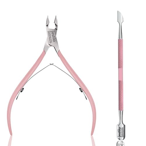 Image of Jestilo Cuticle Remover Tool Set with Cuticle Cutter and Cuticle Pusher - Stainless Steel Professional Cuticle Nipper and Pusher Nail Care Tools for Salon and Level Mani-Pedi at Home (Pink)