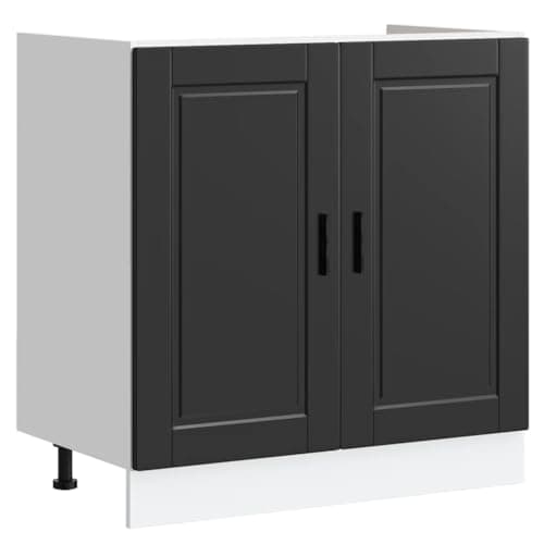 Image of vidaXL Porto Sink Base Cabinet - Black Engineered Wood, Kitchen Storage Solution - 80x46x81.5 cm